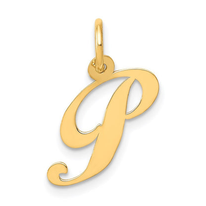 14k Yellow Gold Small Fancy Script Letter P Initial Charm Pendant