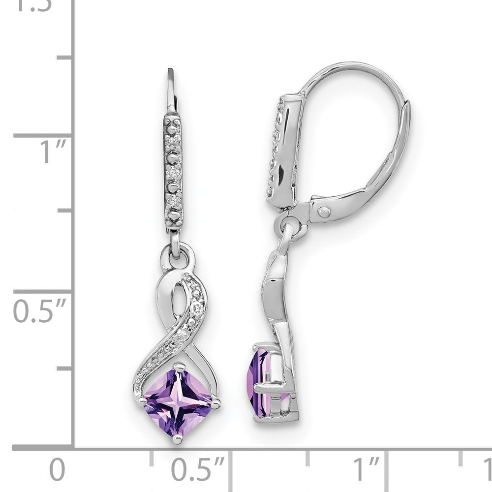 Sterling Silver Rhodium-plated Amethyst and Diamond Dangle Earrings