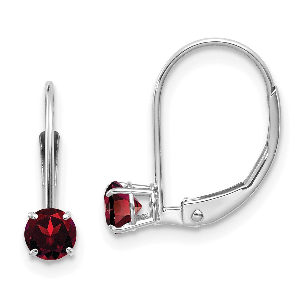 14k White Gold 4mm Garnet/January Dangle Earrings