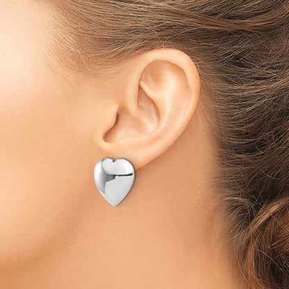 Sterling Silver Rhod-plated Polished Heart Clip Non-Pierced Button Stud Earrings