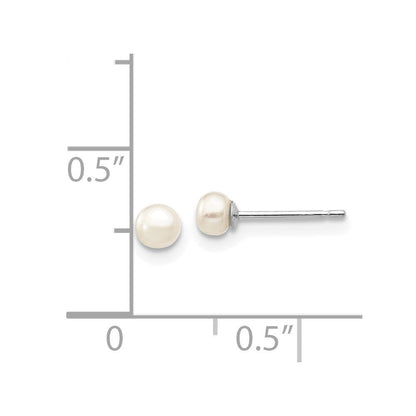 14k White Gold 3-4mm White Button Freshwater Cultured Pearl Stud Earrings