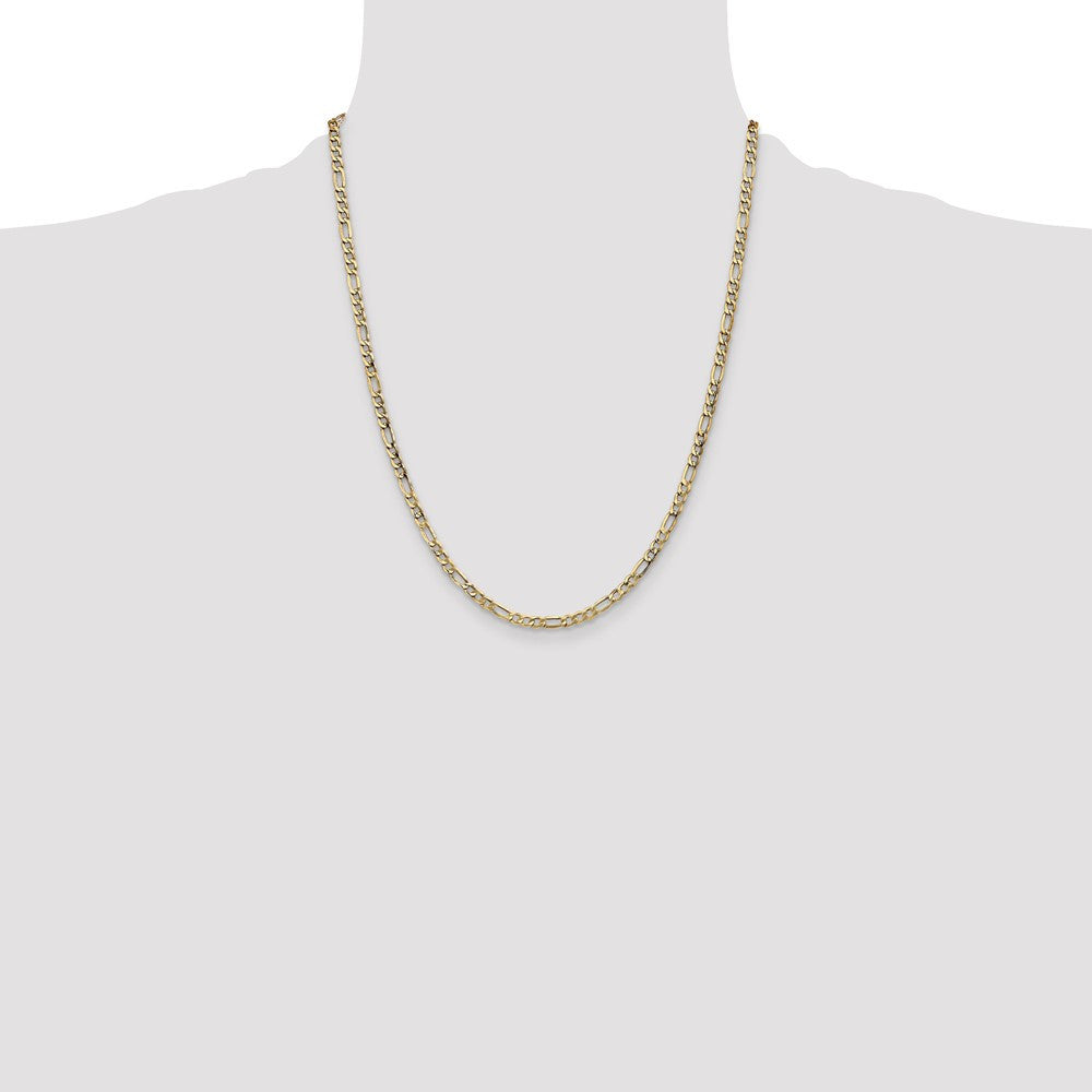14k Yellow Gold 3.5mm Semi-Solid Figaro with Lobster Clasp Chain Necklace 22"
