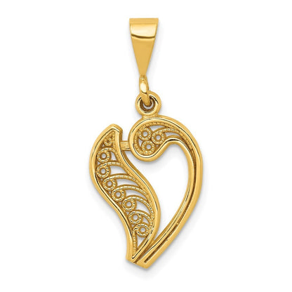 14k Yellow Gold Polished Script Filigree Letter V Initial Pendant