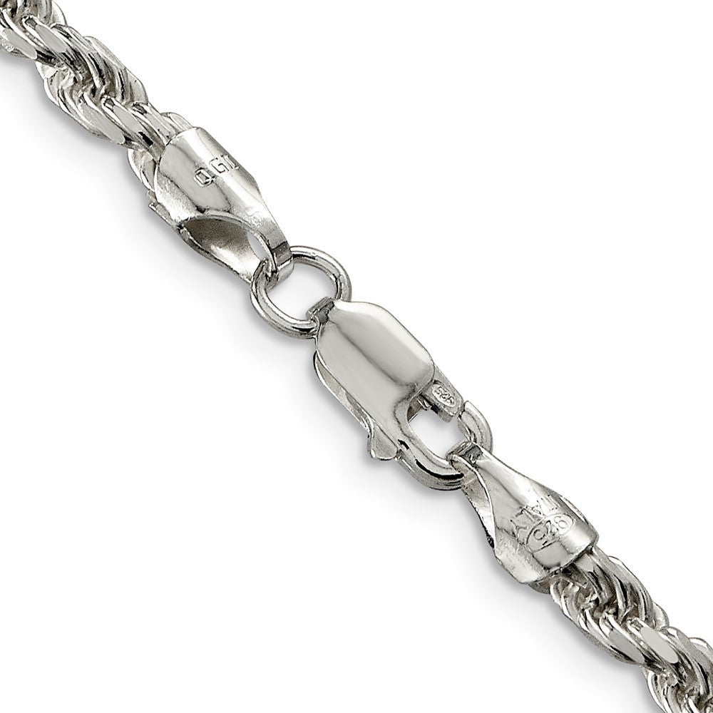Sterling Silver 3.75mm Diamond-cut Rope Chain Necklace 24"