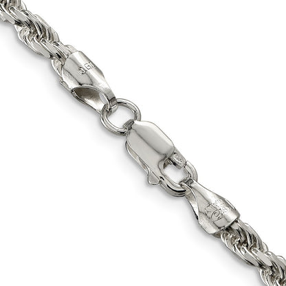 Sterling Silver 3.75mm Diamond-cut Rope Chain Necklace 24"