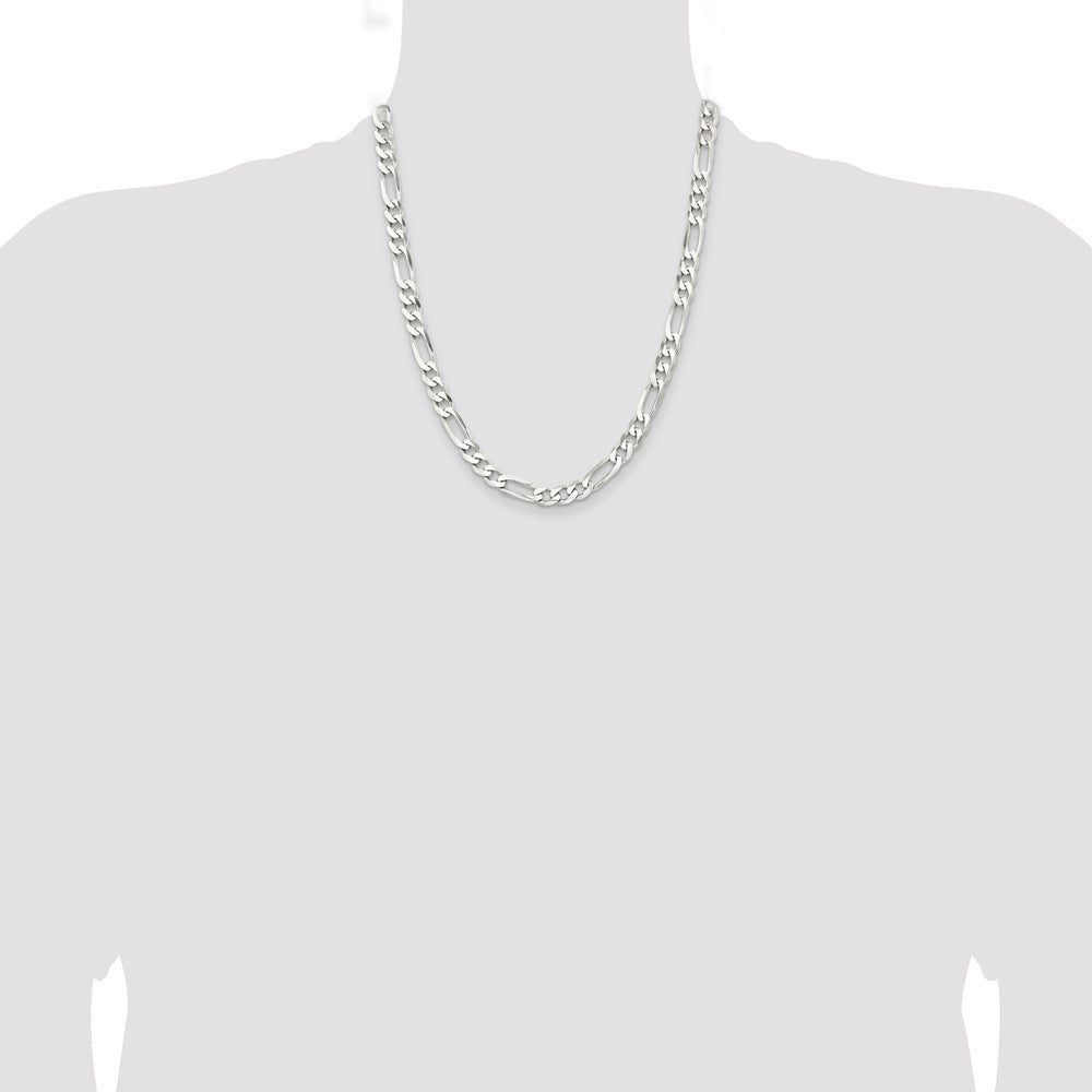 Sterling Silver Rhodium-plated 7.5mm Figaro Chain Necklace 22"