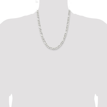 Sterling Silver Rhodium-plated 7.5mm Figaro Chain Necklace 22"
