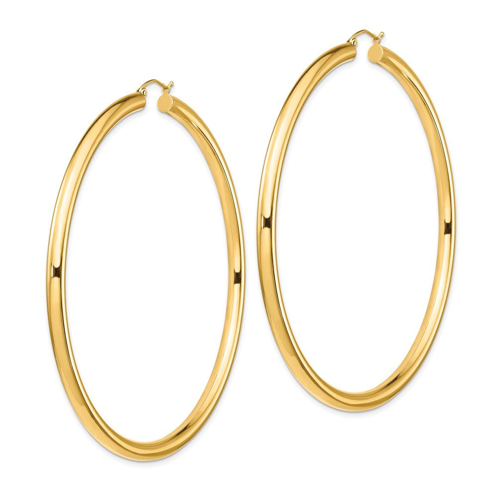 14k Yellow Gold Polished 4x80mm Round Tube Hoop Earrings