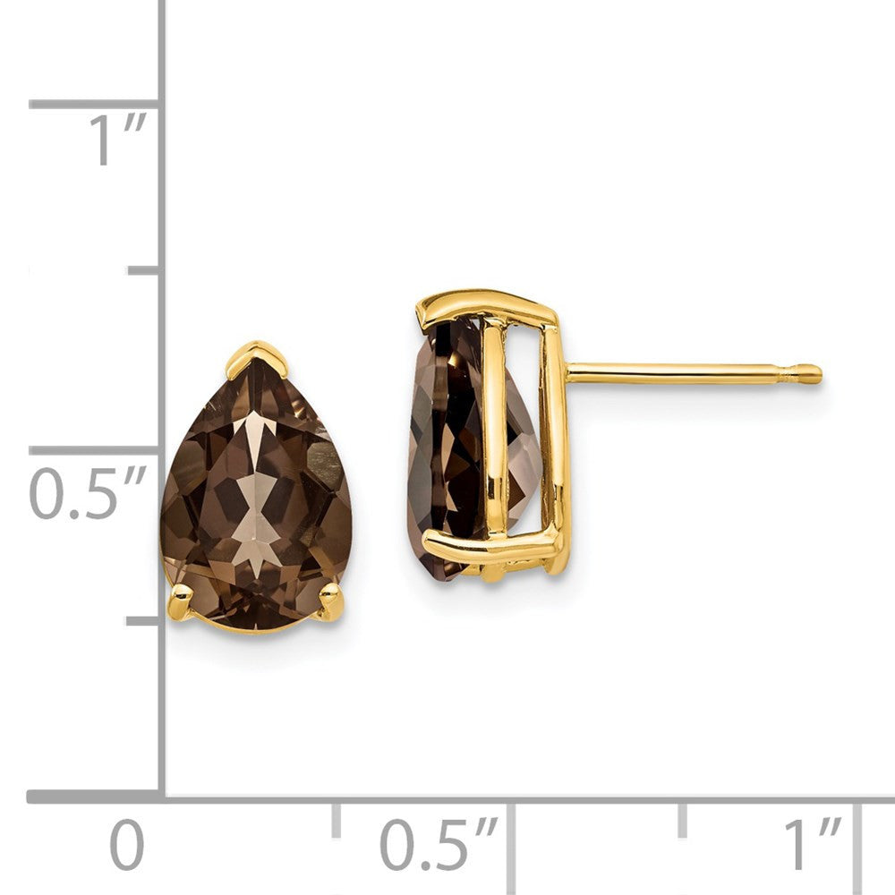 14k Yellow Gold 10x7 Pear Smoky Quartz Stud Earrings