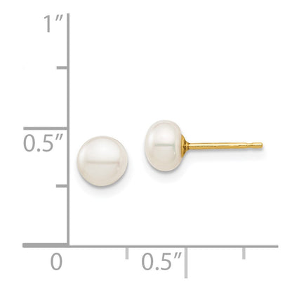 14k Yellow Gold 6mm Button Cultured Pearl Stud Earrings with Silicone Backs