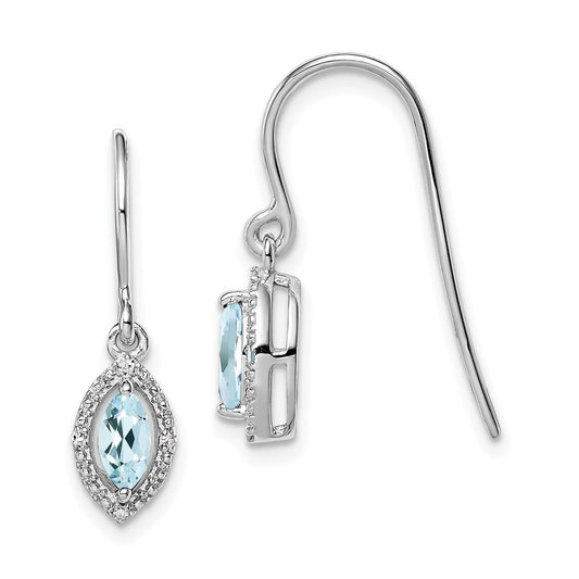 Sterling Silver Rhodium-plated Diamond and Aquamarine Dangle Earrings