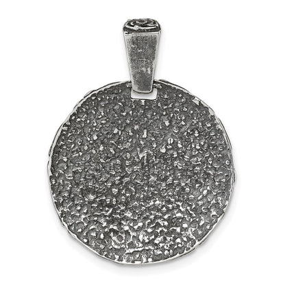 Sterling Silver Antiqued Floral Round Disc Pendant
