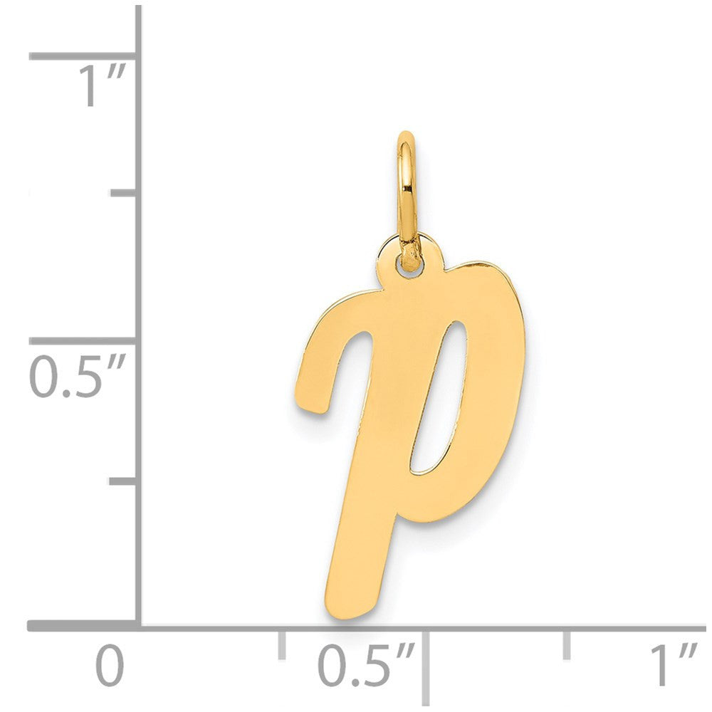 14k Yellow Gold Medium Script Letter P Initial Charm Pendant