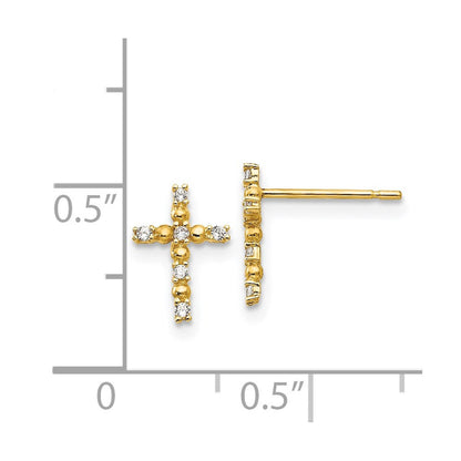14k Yellow Gold CZ Children's Cross Button Stud Earrings