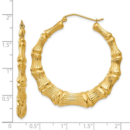 14k Yellow Gold Polished Bamboo Hoop Earrings