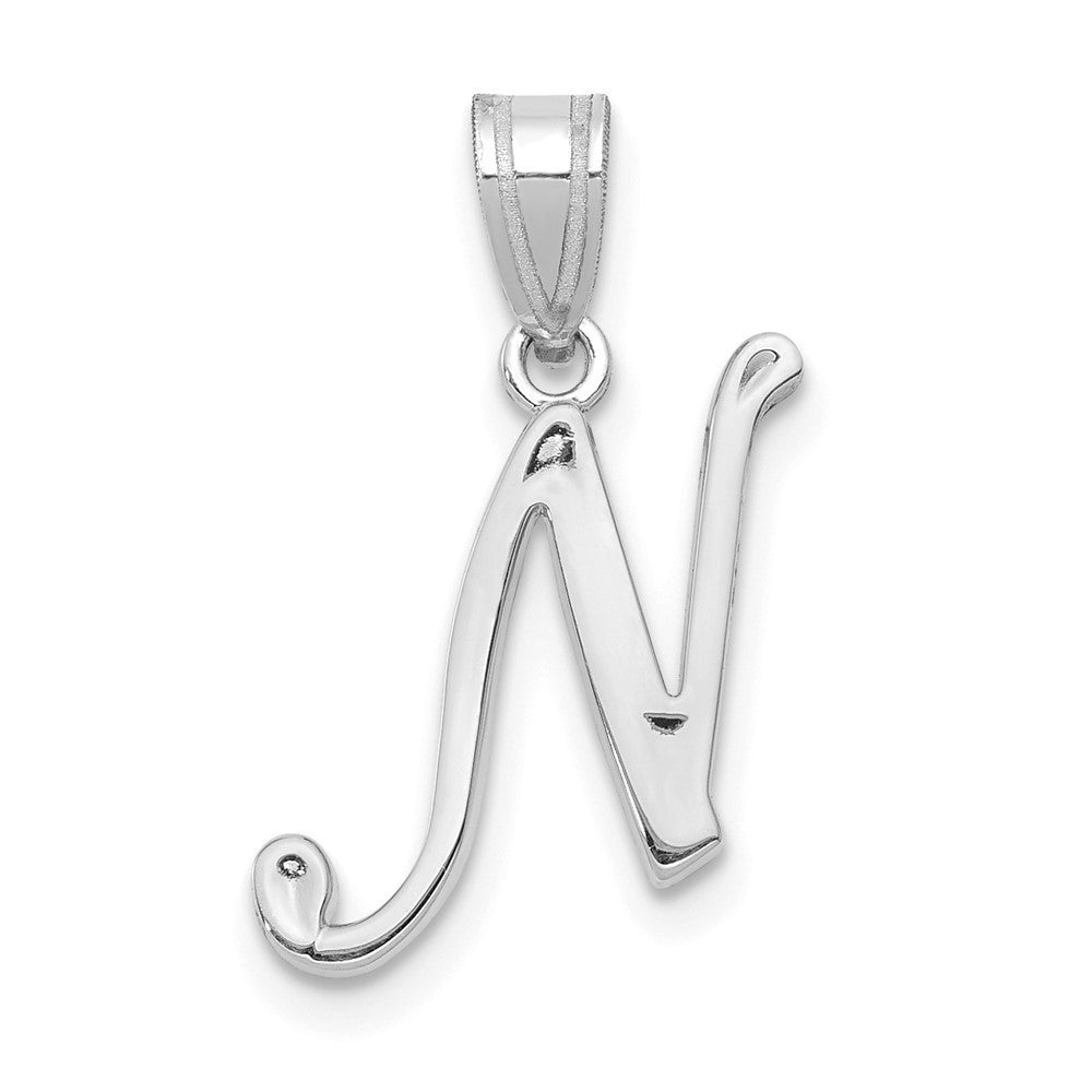 14k White Gold Script Letter N Initial Pendant