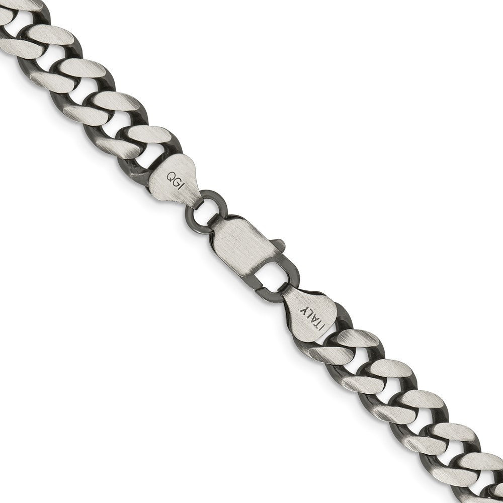 Sterling Silver Antiqued 9.3mm Curb Chain Necklace 18"