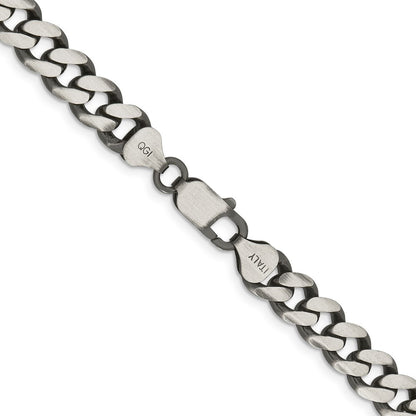 Sterling Silver Antiqued 9.3mm Curb Chain Necklace 18"