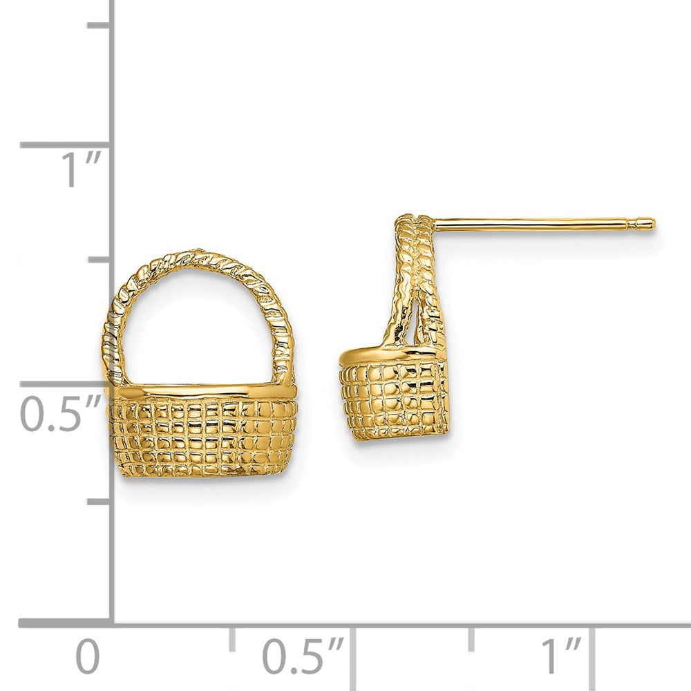 14k Yellow Gold Basket Flat Back Stud Earrings