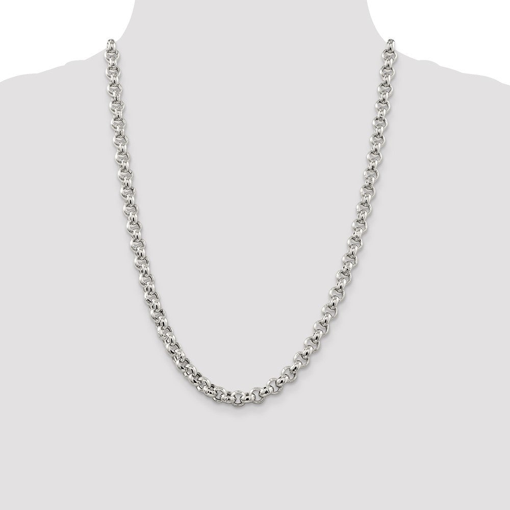 Sterling Silver 7.75mm Semi-solid Rolo Chain Necklace 24"