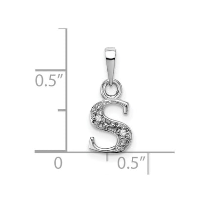 14k White Gold Rhodium-plated Diamond Letter S Initial Pendant