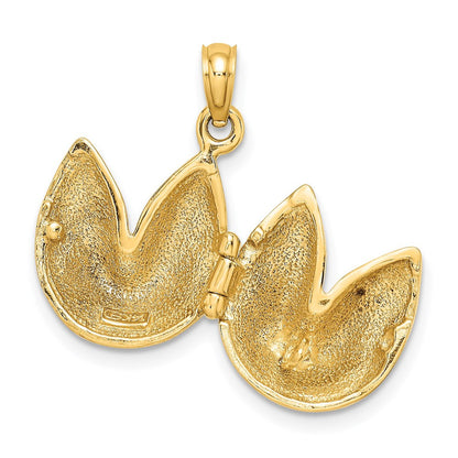 14k Yellow Gold 3-D Opens Fortune Cookie Charm Pendant