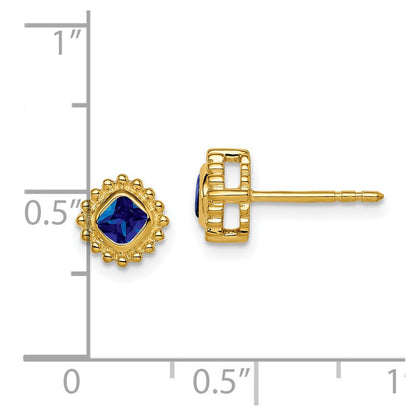 14k Yellow Gold Cushion Sapphire Stud Earrings