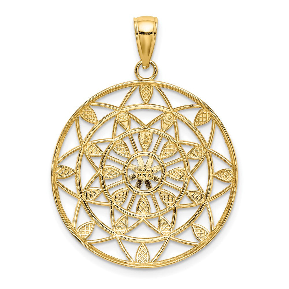 14k Yellow Gold White Rhodium Cut-Out Diamond-cut Charm Pendant