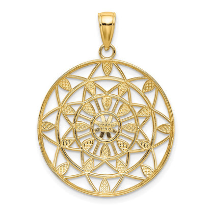 14k Yellow Gold White Rhodium Cut-Out Diamond-cut Charm Pendant