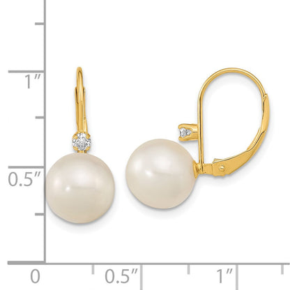14k Yellow Gold Cultured Pearl and Diamond Leverback Drop & Dangle Earrings