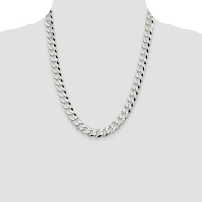 Sterling Silver 10.6mm Beveled Curb Chain Necklace 22"