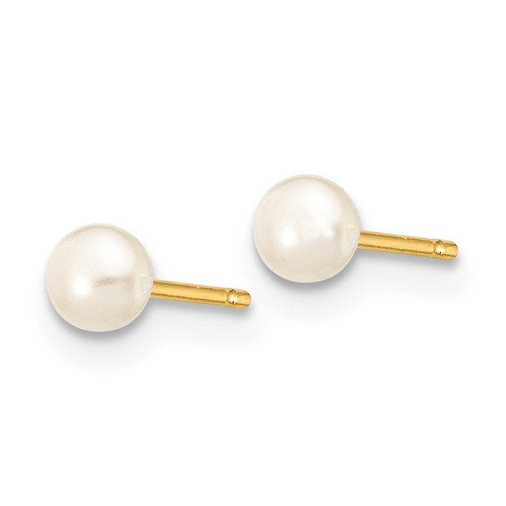 14k Yellow Gold 3-4mm White Button Freshwater Cultured Pearl Stud Earrings