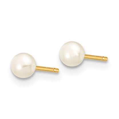 14k Yellow Gold 3-4mm White Button Freshwater Cultured Pearl Stud Earrings