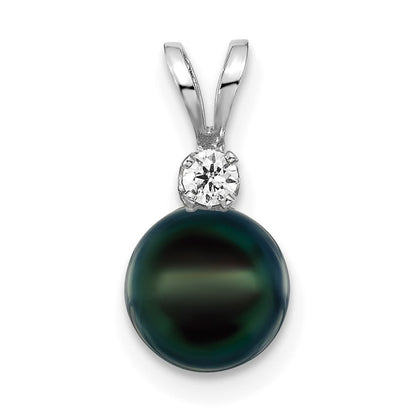 14k White Gold 7-8mm Round Akoya Saltwater Cultured Pearl & Diamond Pendant