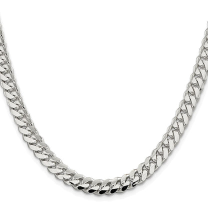 Sterling Silver Rhodium-plated 7.0mm Polished Domed Curb Chain Necklace 22"