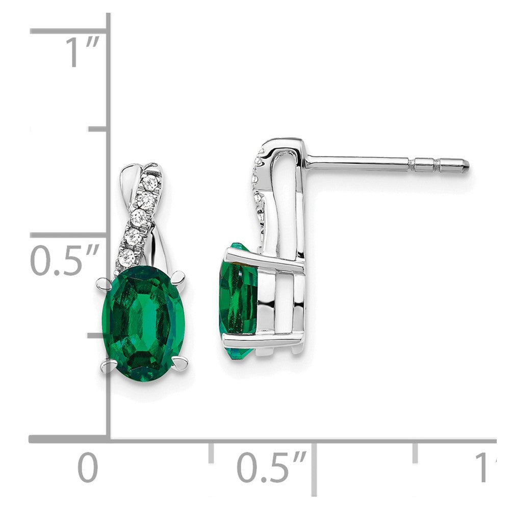 14K White Gold Created Emerald and Diamond Dangle Earrings