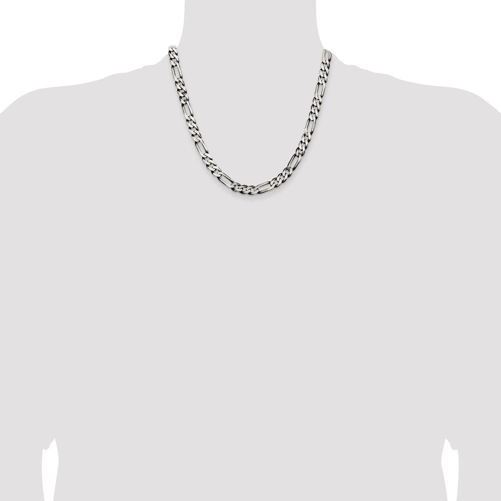 Sterling Silver Antiqued 7.5mm Figaro Chain Necklace 20"