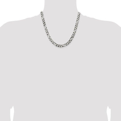 Sterling Silver Antiqued 7.5mm Figaro Chain Necklace 20"
