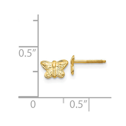 14k Yellow Gold Polished Butterfly Screwback Stud Earrings