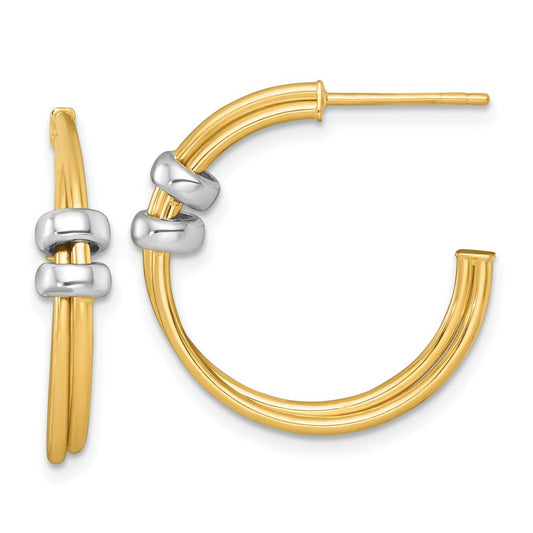 14k Two-tone Polished with Rings Double C-Hoop Earrings