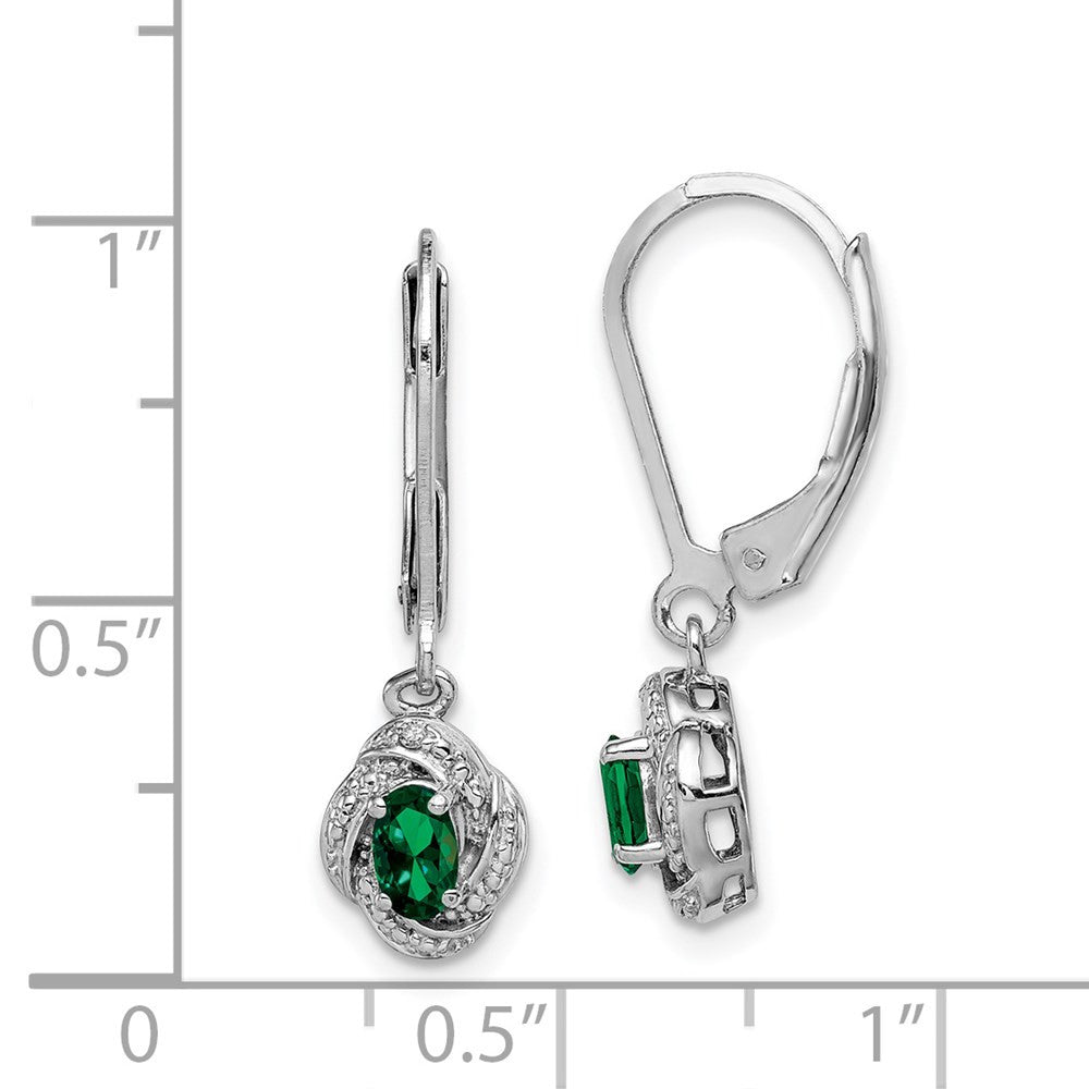 Sterling Silver Rhodium-plated Diam. & Created Emerald Dangle Earrings