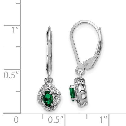 Sterling Silver Rhodium-plated Diam. & Created Emerald Dangle Earrings