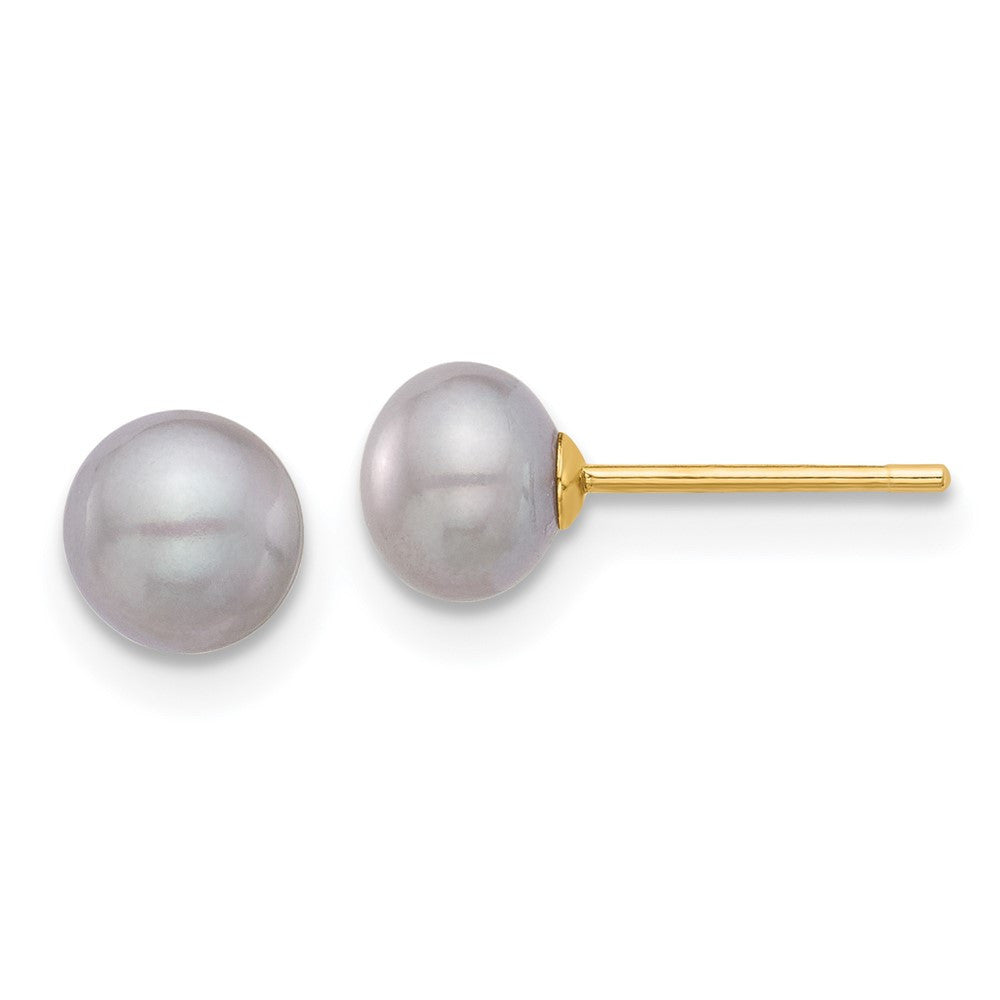 14k Yellow Gold 5-6mm Grey Button Freshwater Cultured Pearl Stud Earrings