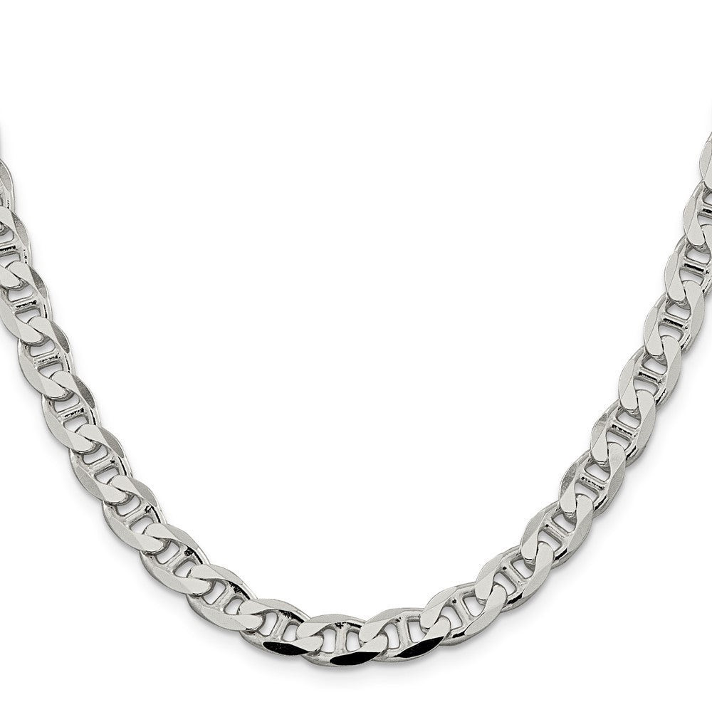 Sterling Silver 7.4mm Diamond-Cut Flat Anchor Curb Chain Necklace 20"