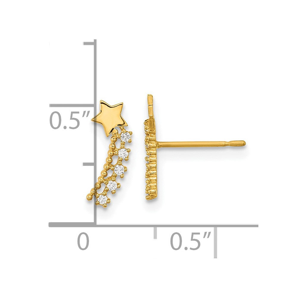 14k Yellow Gold Kids CZ Shooting Star Stud Earrings