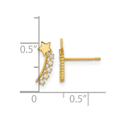 14k Yellow Gold Kids CZ Shooting Star Stud Earrings