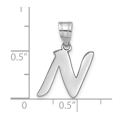 14k White Gold Polished Script Letter N Initial Pendant