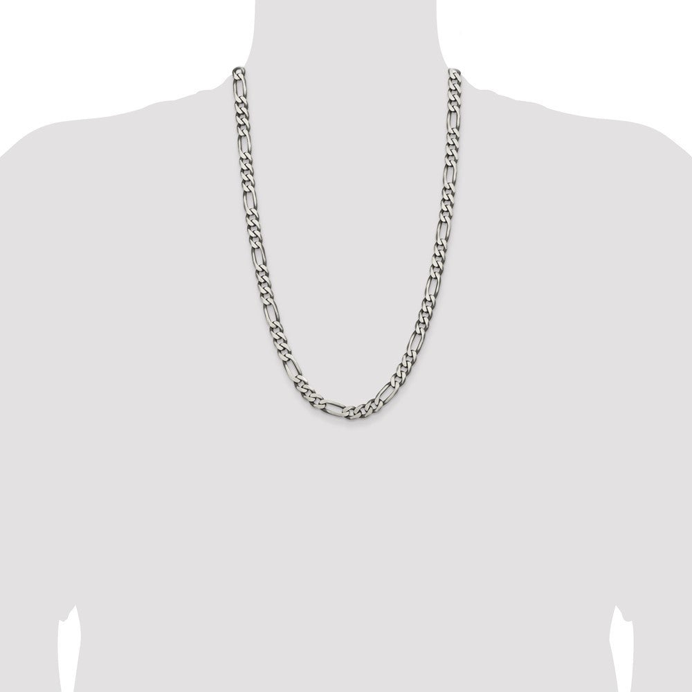 Sterling Silver Antiqued 7.75mm Figaro Chain Necklace 26"