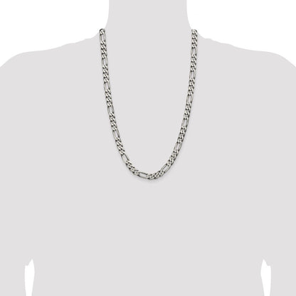 Sterling Silver Antiqued 7.75mm Figaro Chain Necklace 26"