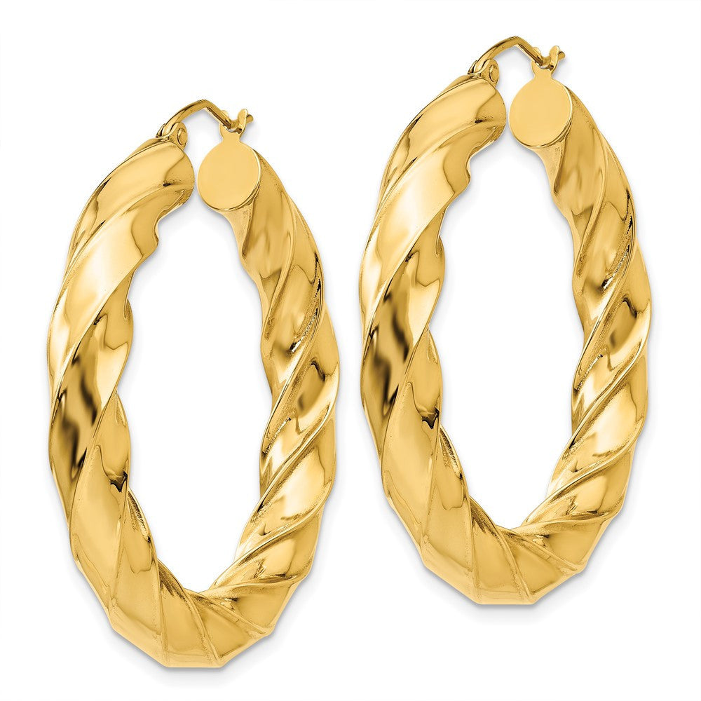 14k Yellow Gold Polished 5.0mm Twisted Hoop Earrings